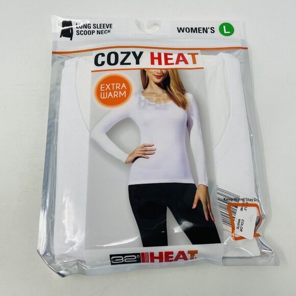 32 Degrees Cozy Heat Womens Size Large Scoop Neck Long-Sleeve Top in White 225 - Picture 2 of 8